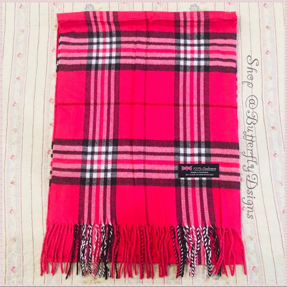 PLAID EMBROIDERY SCARF 180 CM IN BRIGHT PINK CASHMERE 399964